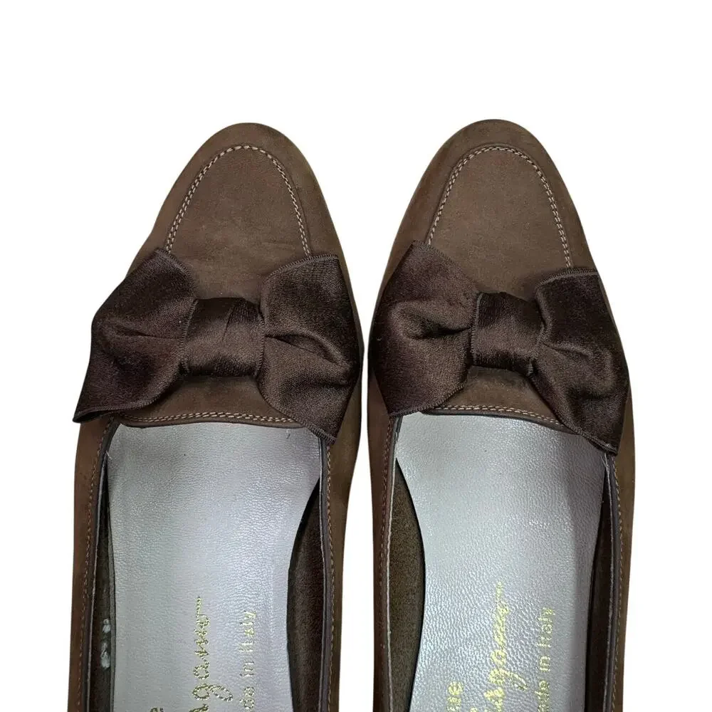 Vintage Salvatore Ferragamo Boutique Bow Loafers Womens 6.5 Brown Suede Flats